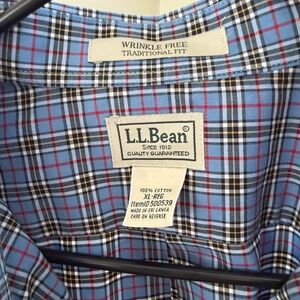 L.L.Bean Light Blue Plaid Button-Down Shirt with Red and Black Accents